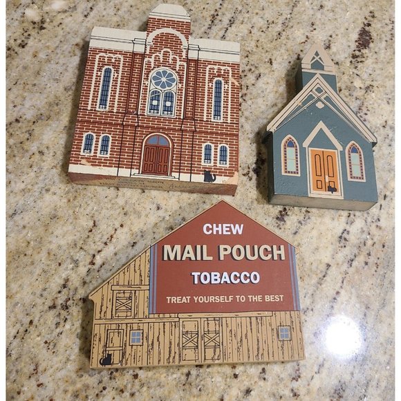 VINTAGE THE CAT'S MEOW LOT OF 9 WOODEN VILLAGE BUILDINGS FALINE SIGNED - Picture 9 of 12